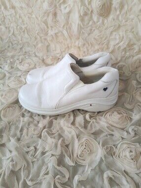 White Slip-On Leather Nurse Mate Shoes. 🌪️💀🤍